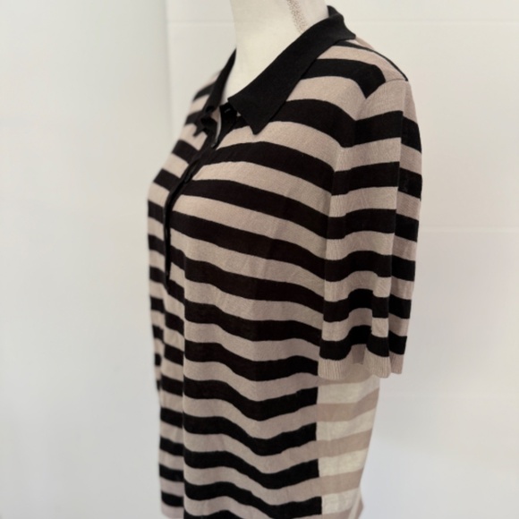 AKRIS Punto Striped Linen Collard Polo Short Sleeve Top - Picture 3 of 10